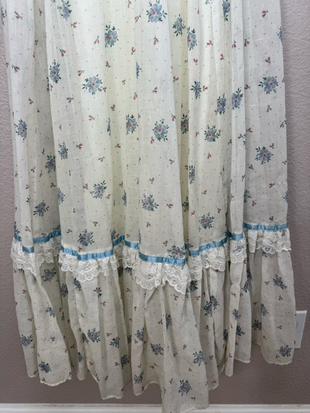 Vintage 1970’s Gunne Sax Prairie Cotton Floral Lace Ruffle Maxi Sundress Cottage - Picture 7 of 16